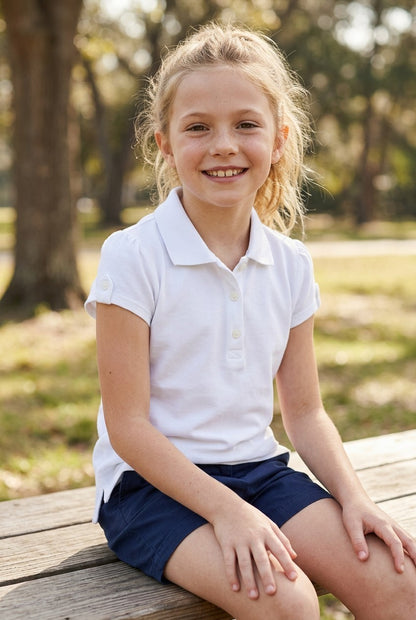 NWT Girls' Short Sleeve Interlock Uniform Polo Shirt - Cat & Jack - White