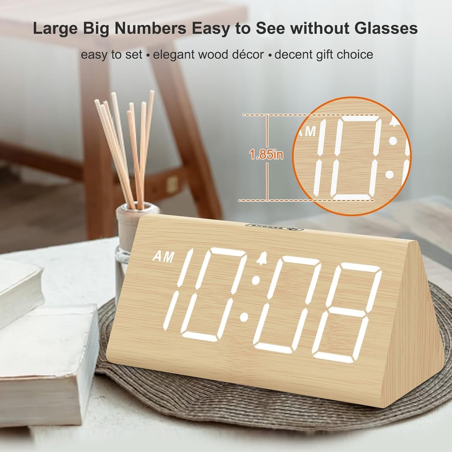 DreamSky Wooden Digital Alarm Clocks for Bedrooms - Electric Desk Clock