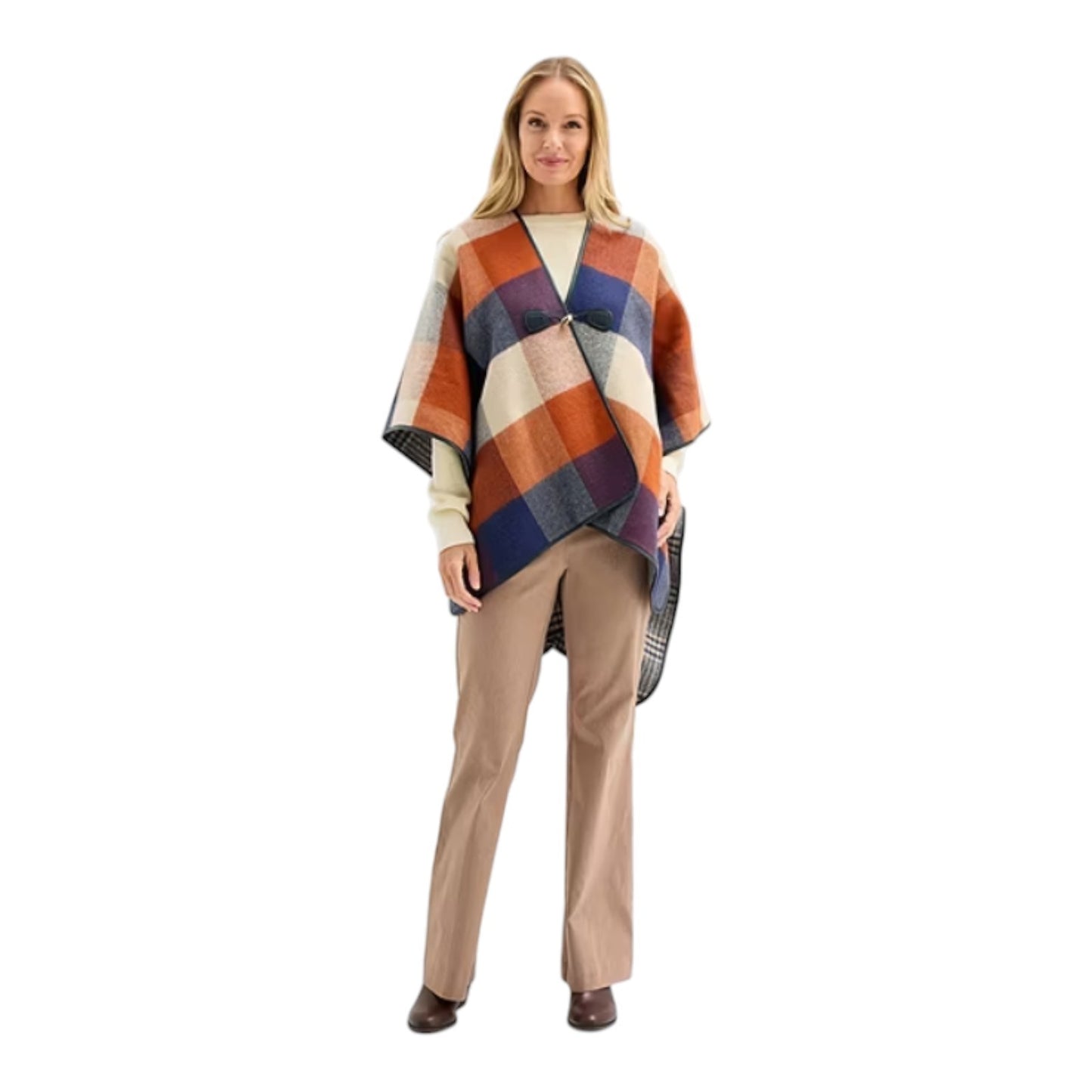 Liz Claiborne Wrap Shawl Plaid Houndstooth Lined Oversized Fall Equestrian 41x30