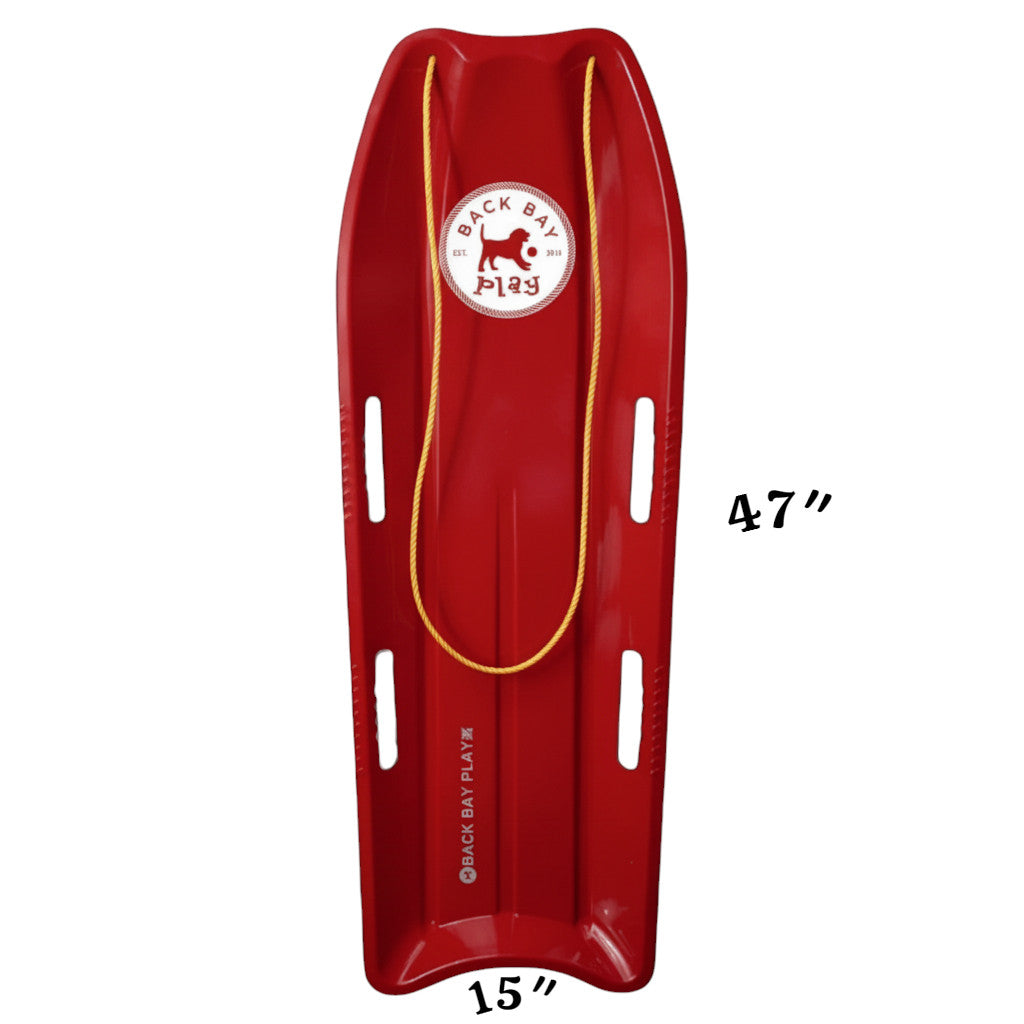 4Ft Red Snow Sled Downhill Plastic Winter Toboggan Sled with Pull Rope