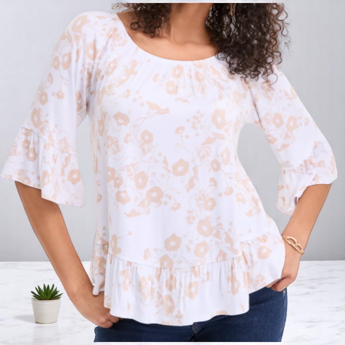 Style&co Women's Floral Print Ruffle Sleeve Top NWT