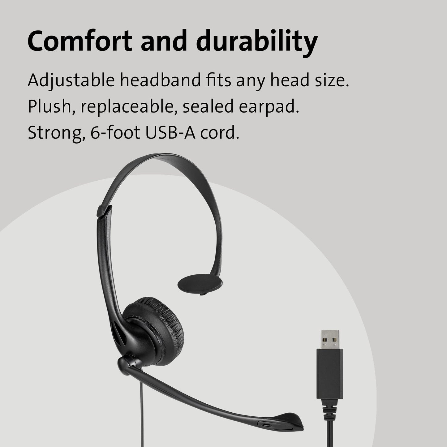 Kensington USB Mono Headset with Mic and Volume Control, Single Ear (Monaural)