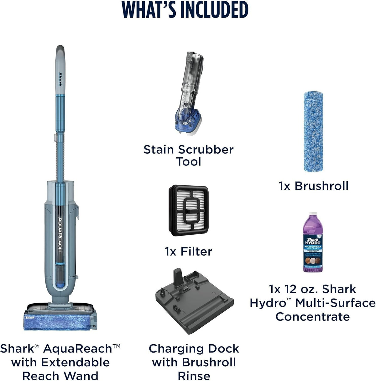 Shark AquaReach Cordless Vacuum Mop Extendable Wand Blue WD551  lightweight HEPA