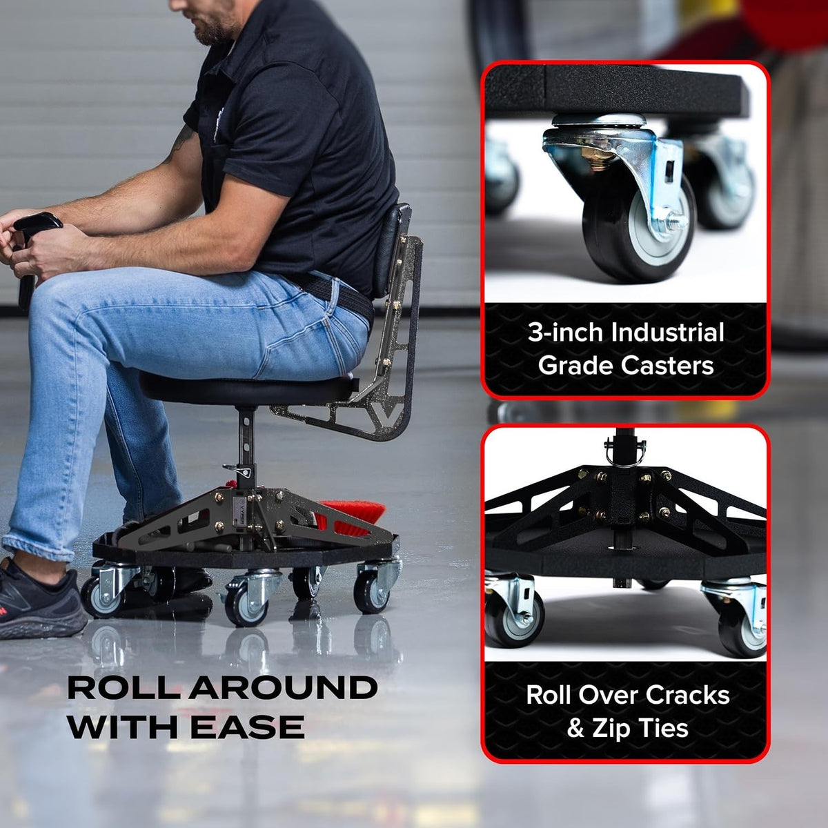 Vyper Robust Steel Sport Shop Chair for Mechanics, Automotive, DIY - 300 lb C...