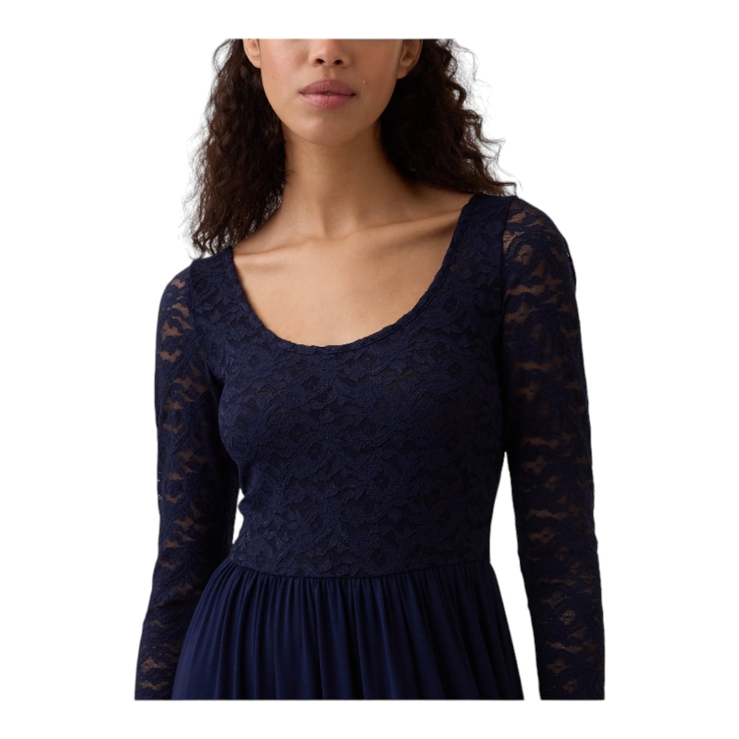 Gap Womens Size Medium Mixed Media Maxi Dress, Modern Mockneck Navy Blue Dress