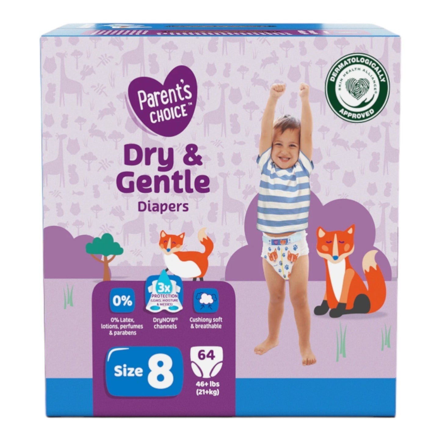 Parent's Choice Dry & Gentle Diapers Size 8, 64 Count (Select for More Options)