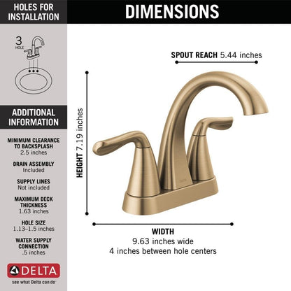 Delta Ara Centerset Bathroom Faucet 2L 25840LF-CZ Champagne Bronze