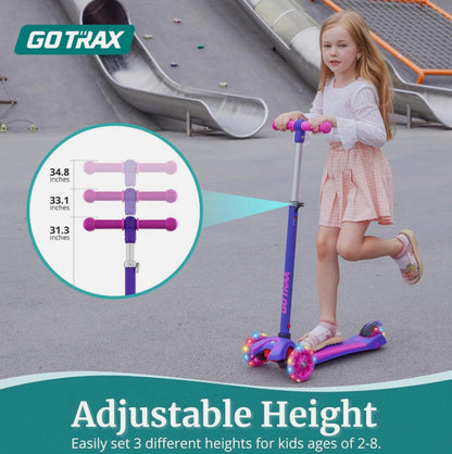 Kids Kick Scooter, LED Lighted Wheels and 3 Adjustable Height Handlebars, Lea...