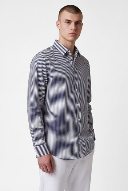 DKNY Shirt Mens Black & White Pinned Stripe Button Up Long Sleeve 100% Polyester