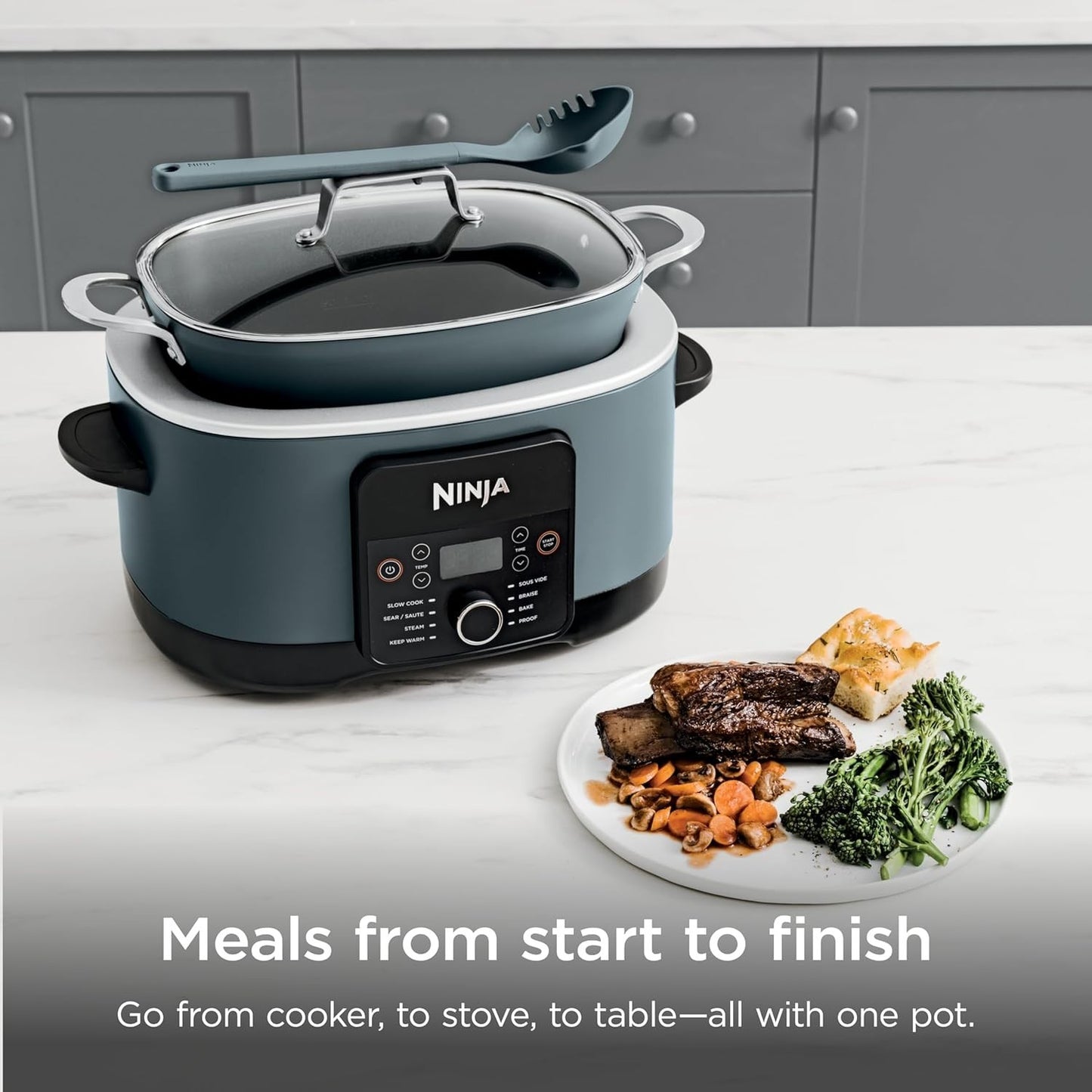 Ninja MC1001 - Foodi PossibleCooker PRO, 8.5qt Multi-Cooker - Sea Salt Grey