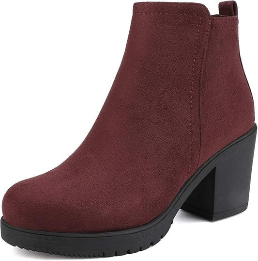 DREAM PAIRS Women Booties Block Heel Round Toe Side Zipper Ankle Boots Size 9