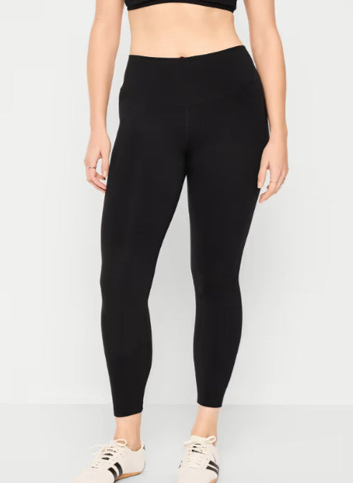 Old Navy Women's High-Waisted PowerChill 7/8 Cotton Leggings (Black)