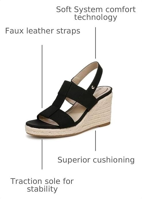 Women's LifeStride Tallulah - Black - Espadrille Wedge Sandal - Cushioned - Sz 8