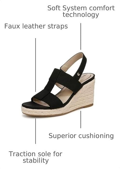 Women's LifeStride Tallulah - Black - Espadrille Wedge Sandal - Cushioned - Sz 8