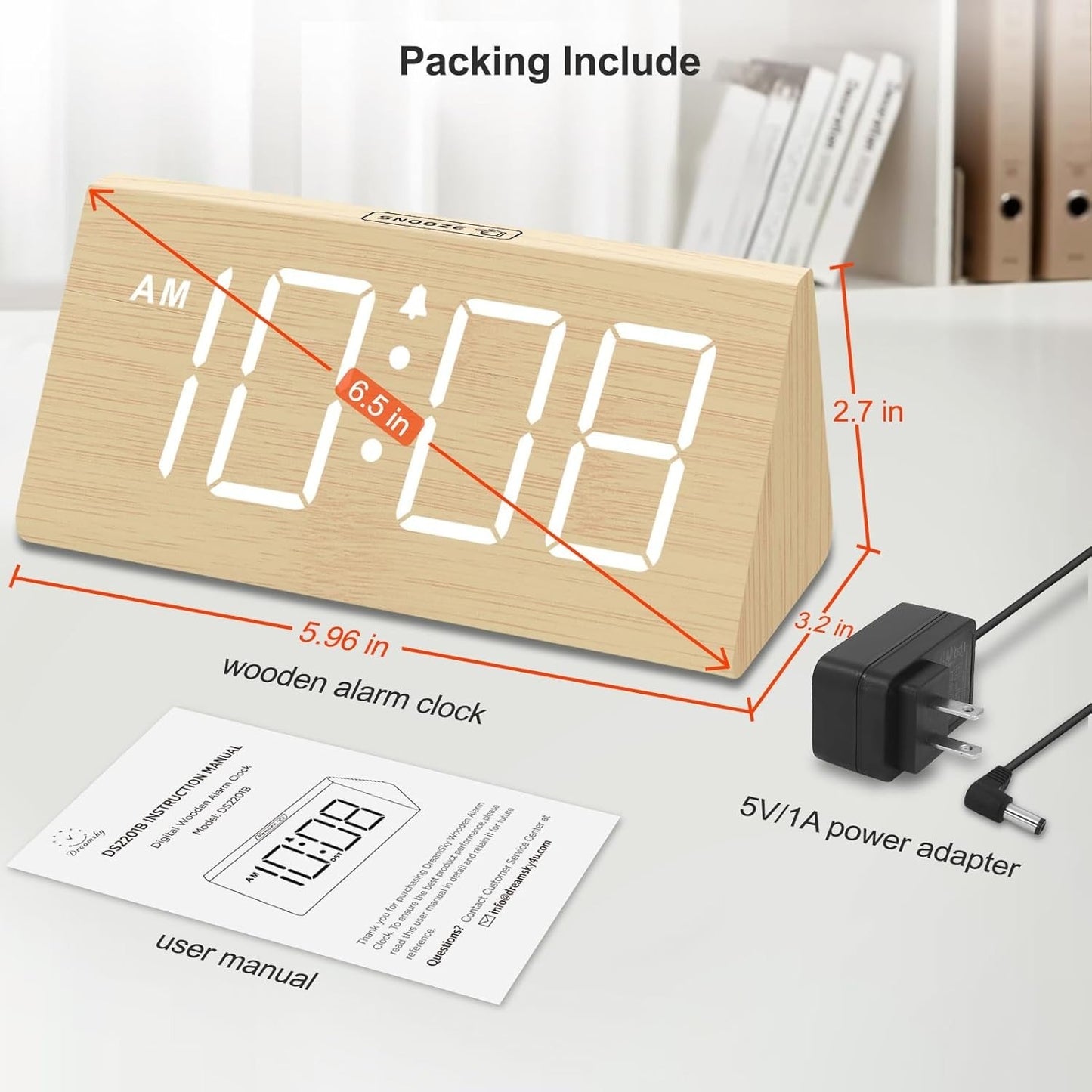 DreamSky Wooden Digital Alarm Clocks for Bedrooms - Electric Desk Clock
