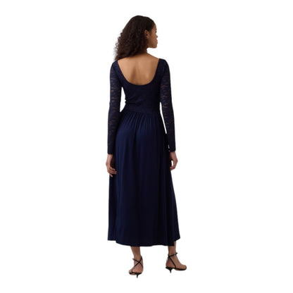 Gap Womens Size Medium Mixed Media Maxi Dress, Modern Mockneck Navy Blue Dress