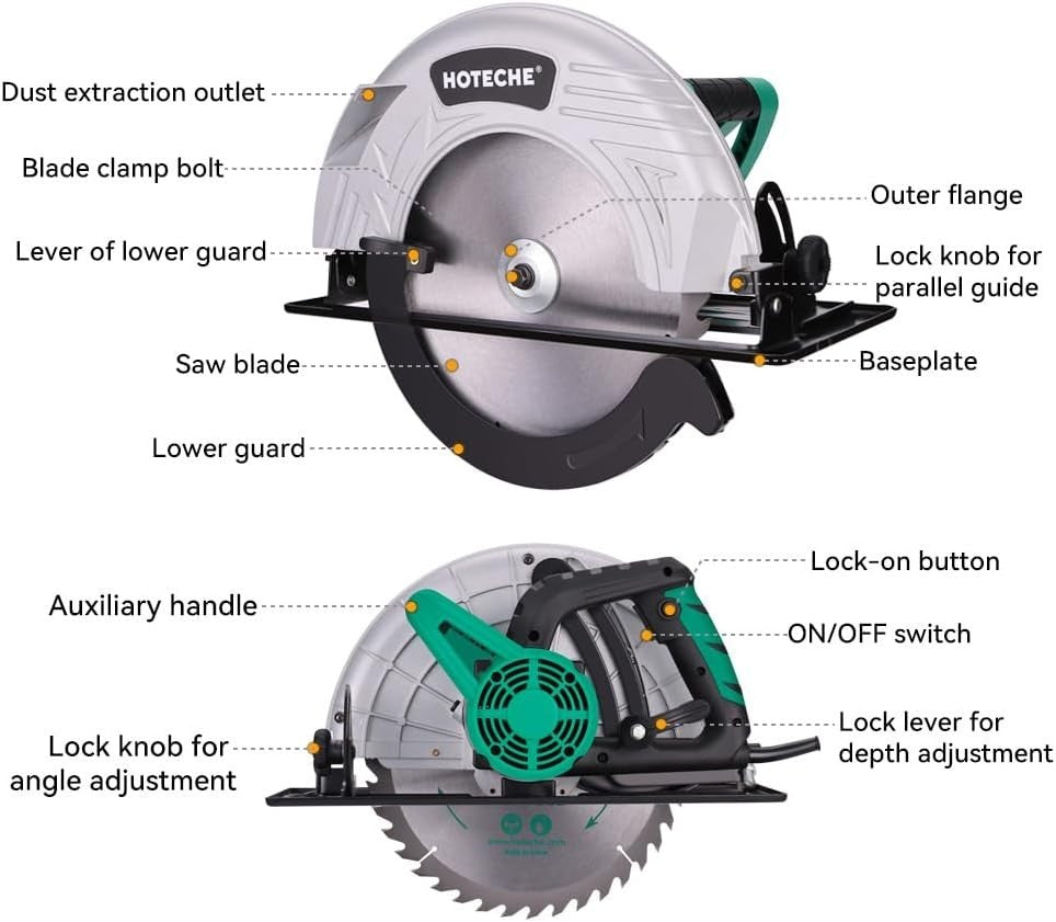 Hoteche Circular Saw 4-HP Compact Portable Table Saw with Saw Blade 10 & 12 inch