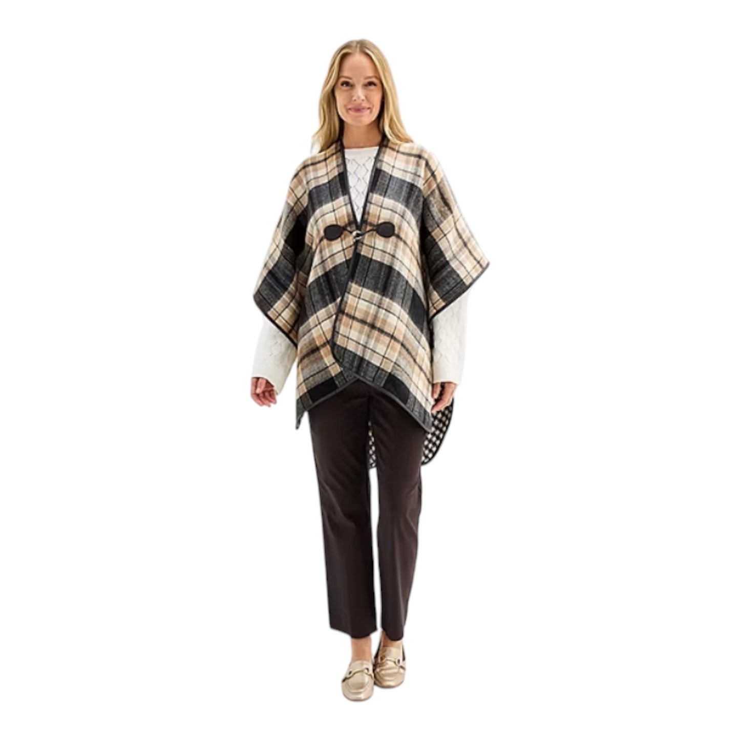 Liz Claiborne Wrap Shawl Plaid Houndstooth Lined Oversized Fall Equestrian 41x30