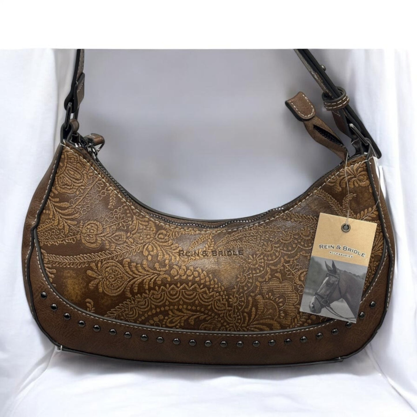 NWT Rein and Bridle Brown Faux Leather Women's Purse Western Bag. 12x7x2 Size
