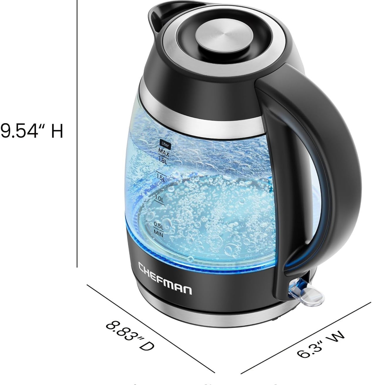 1.8L Electric Kettle, 1500W Fast Boil, Borosilicate Glass, Auto Shutoff,BPA Free