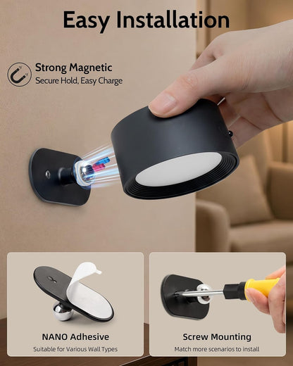 Rechargeable Wall Sconces with Remote, Magnetic Wall Lights, Black 3 Color Temp