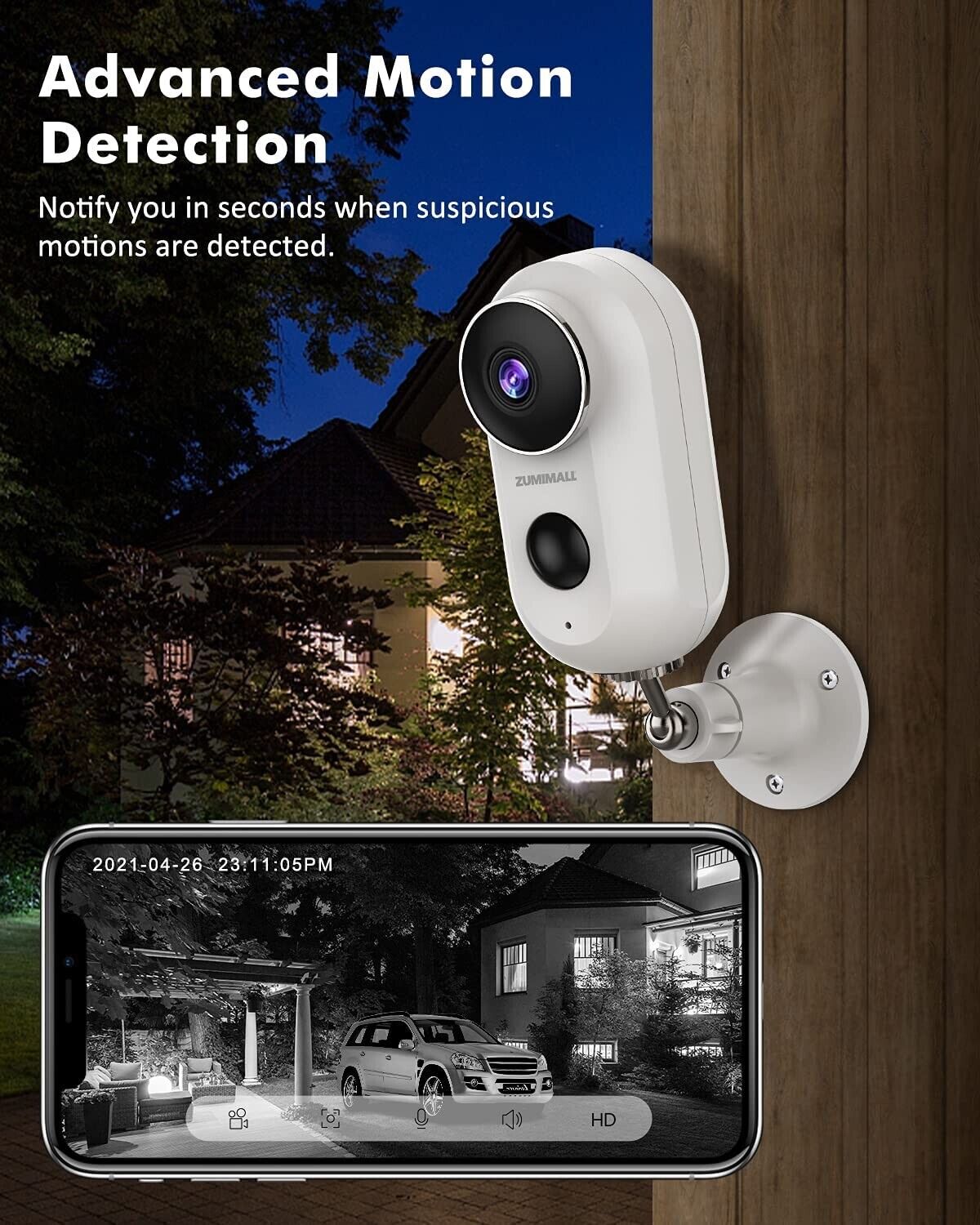 WiFi Battery Powered Camera, Security Camera, Night Vision Indoor/Outdoor