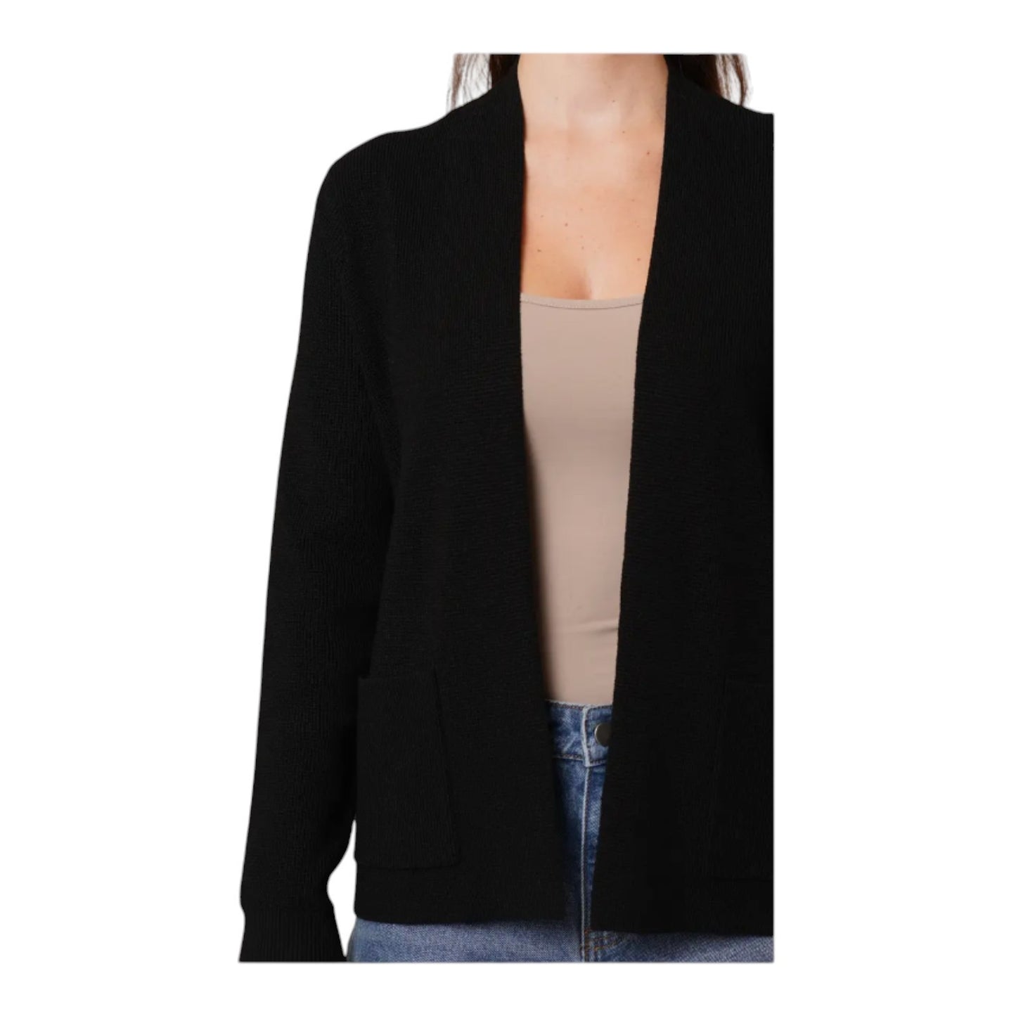 Cyrus Cardigan Womens Black Waffle Knit Open Front Longline Cozy Preppy Soft