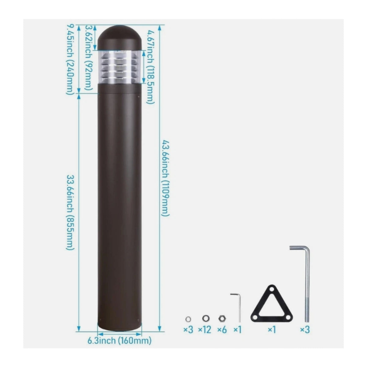 LEONLITE 3CCT LED Bollard Landscape Pathway Light 43" 14W/19W/24W Adjustable ...