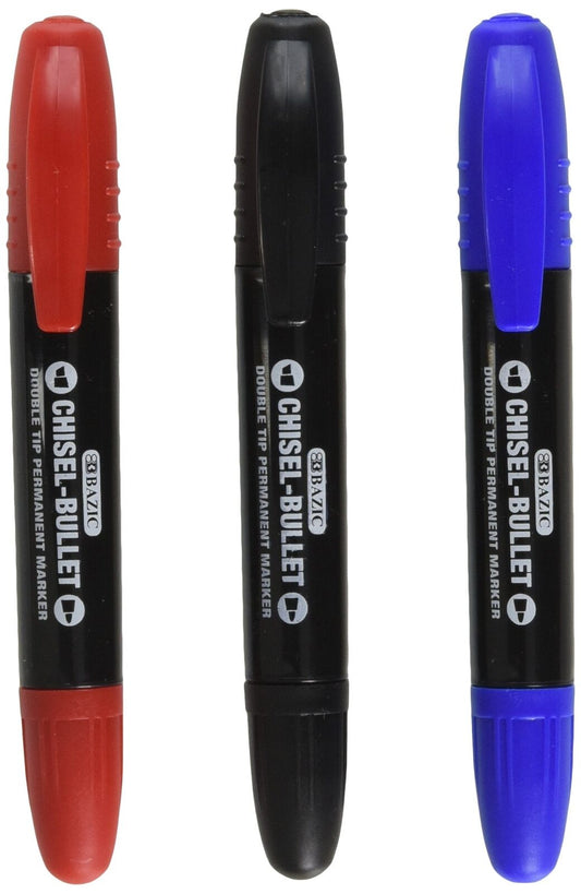 BAZIC Asst. Color Double-Tip Permanent Marker (3/Pack)