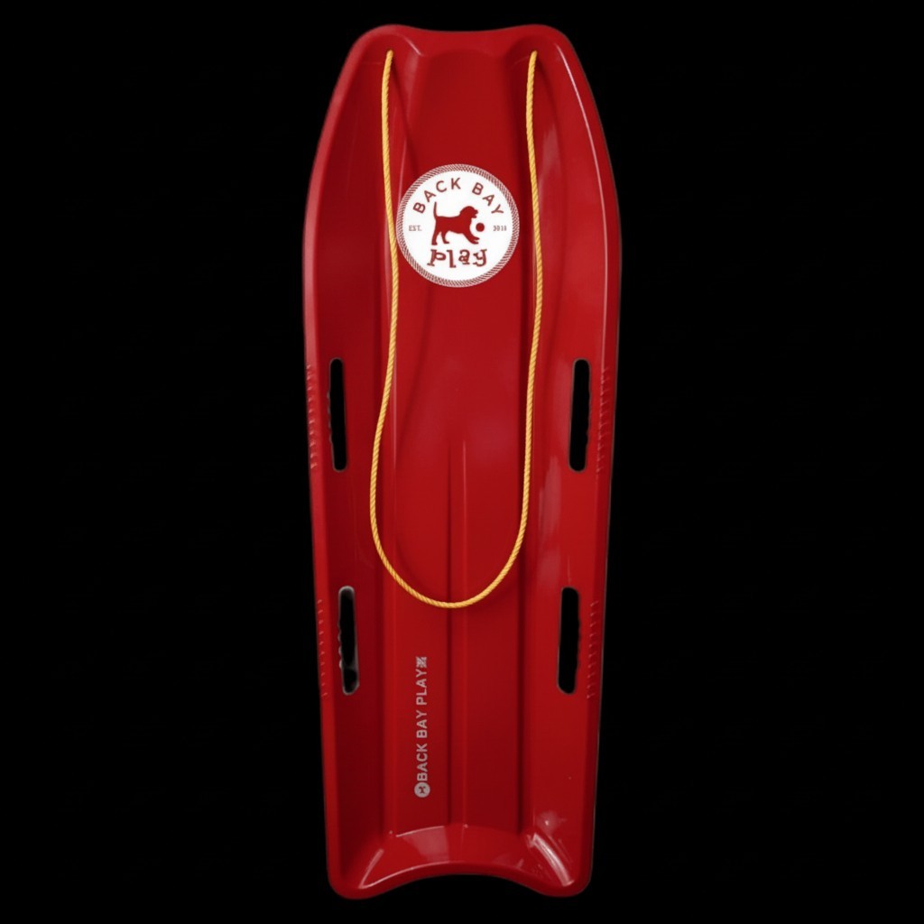 2 Pack Red Snow Sled with Pull Rope 47" Plastic Downhill Winter Toboggan Sled