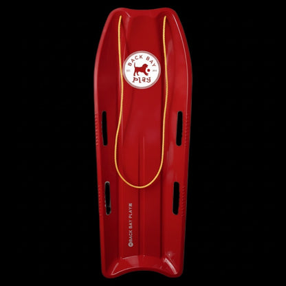 2 Pack Red Snow Sled with Pull Rope 47" Plastic Downhill Winter Toboggan Sled