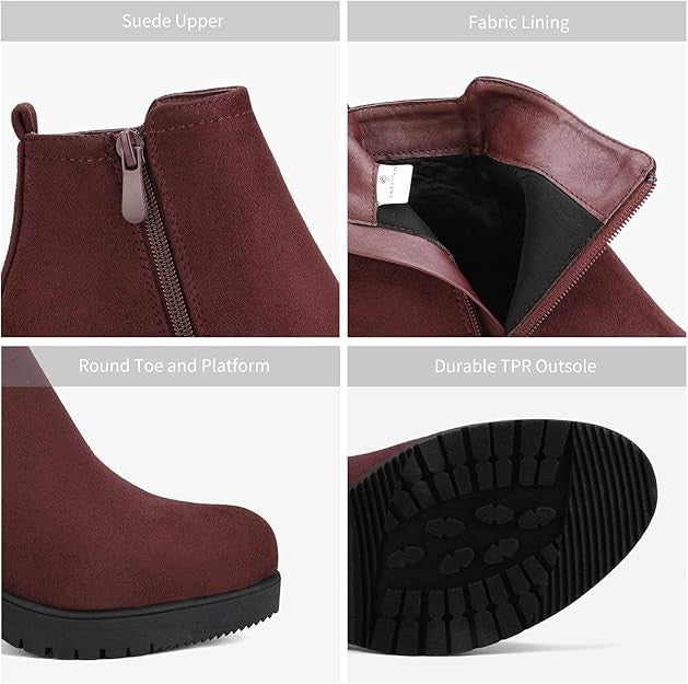 DREAM PAIRS Women Booties Block Heel Round Toe Side Zipper Ankle Boots Size 9