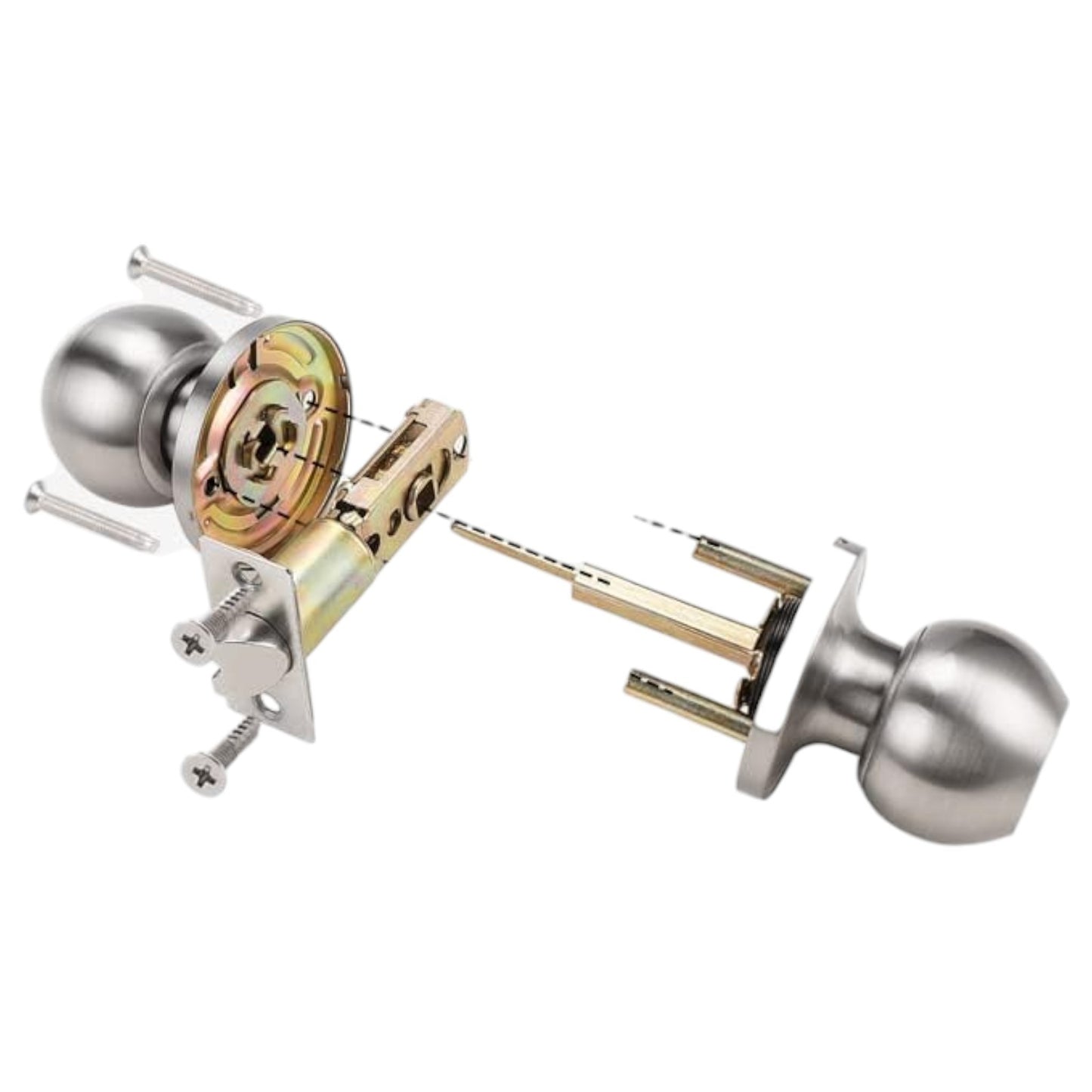 Brushed Nickel Doorknob, round Ball Privacy Knobs, Interior Keyless Door Lockset