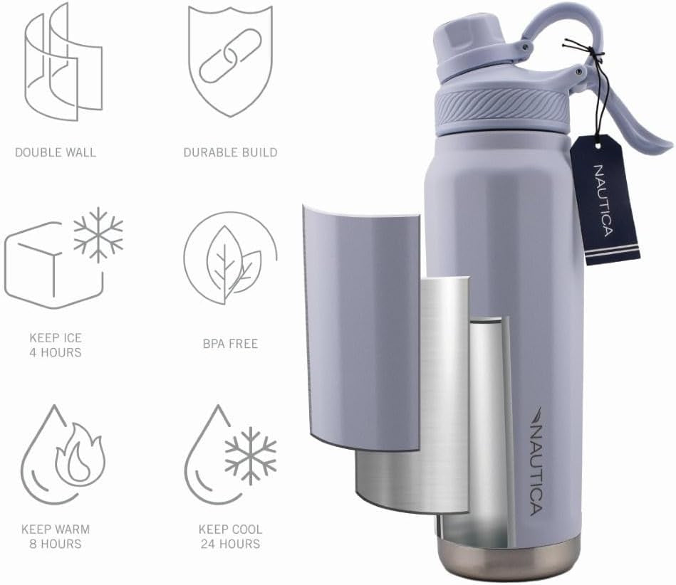 Nautica 25 oz hydration flask Double-Wall Vacuum Insulated bottle Leak Proof