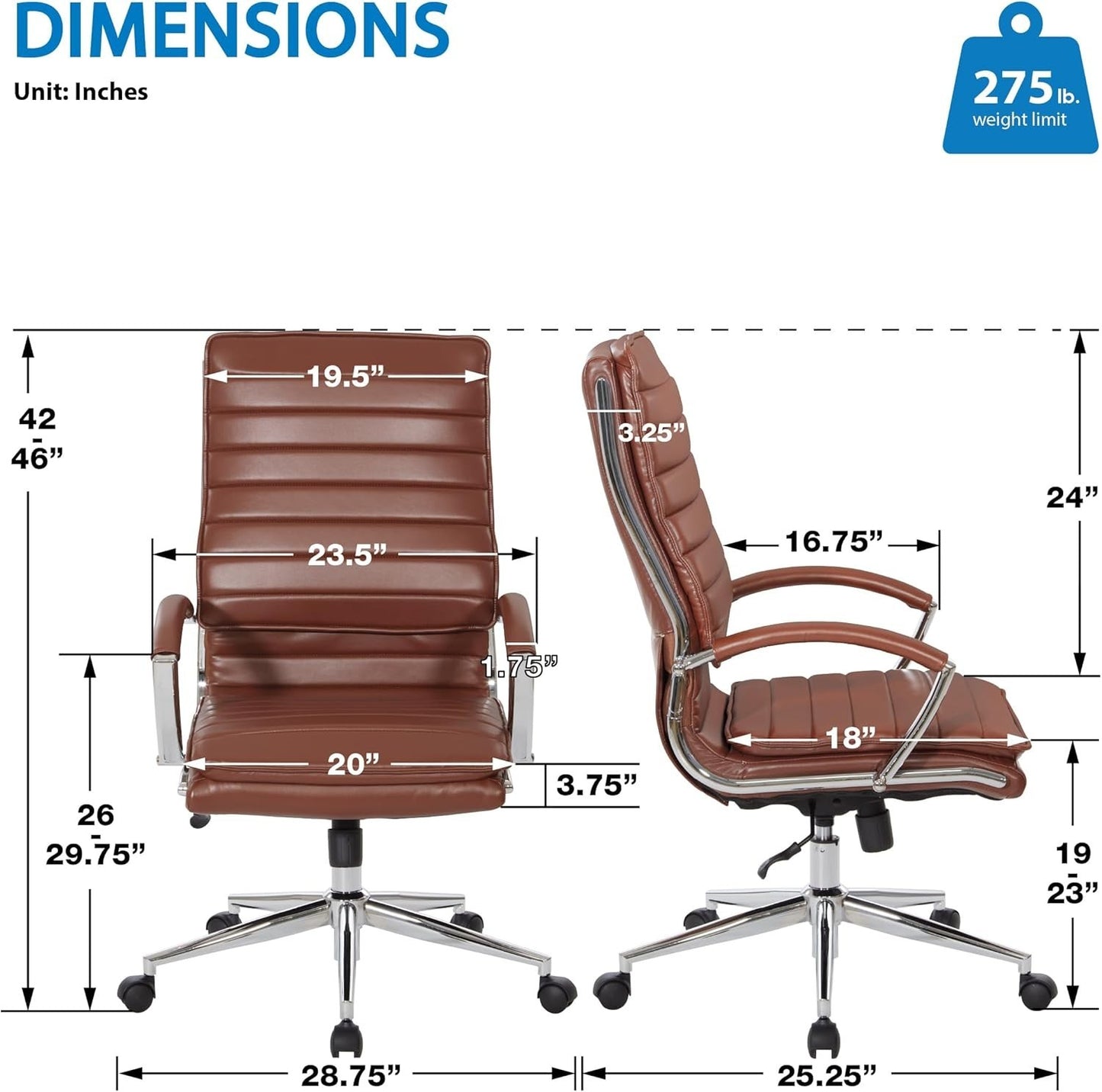 Office Star SPX Professional Ergonomic Ribbed Faux Leather Office Chair High Bac