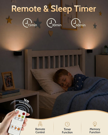 Rechargeable Wall Sconces with Remote, Magnetic Wall Lights, Black 3 Color Temp