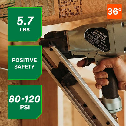 Metabo HPT NR65AK2SM 36° 2-1/2" Strap-Tite Metal Connector Strip Nailer New
