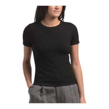 Cyrus Essentials Women Ribbed Short Sleeve Top, V, Scoop, & Crew Neck