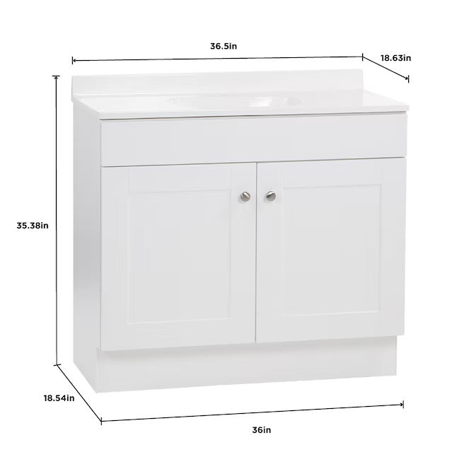 Project Source Dover 36 in White Single Sink Bathroom Vanity with White Top