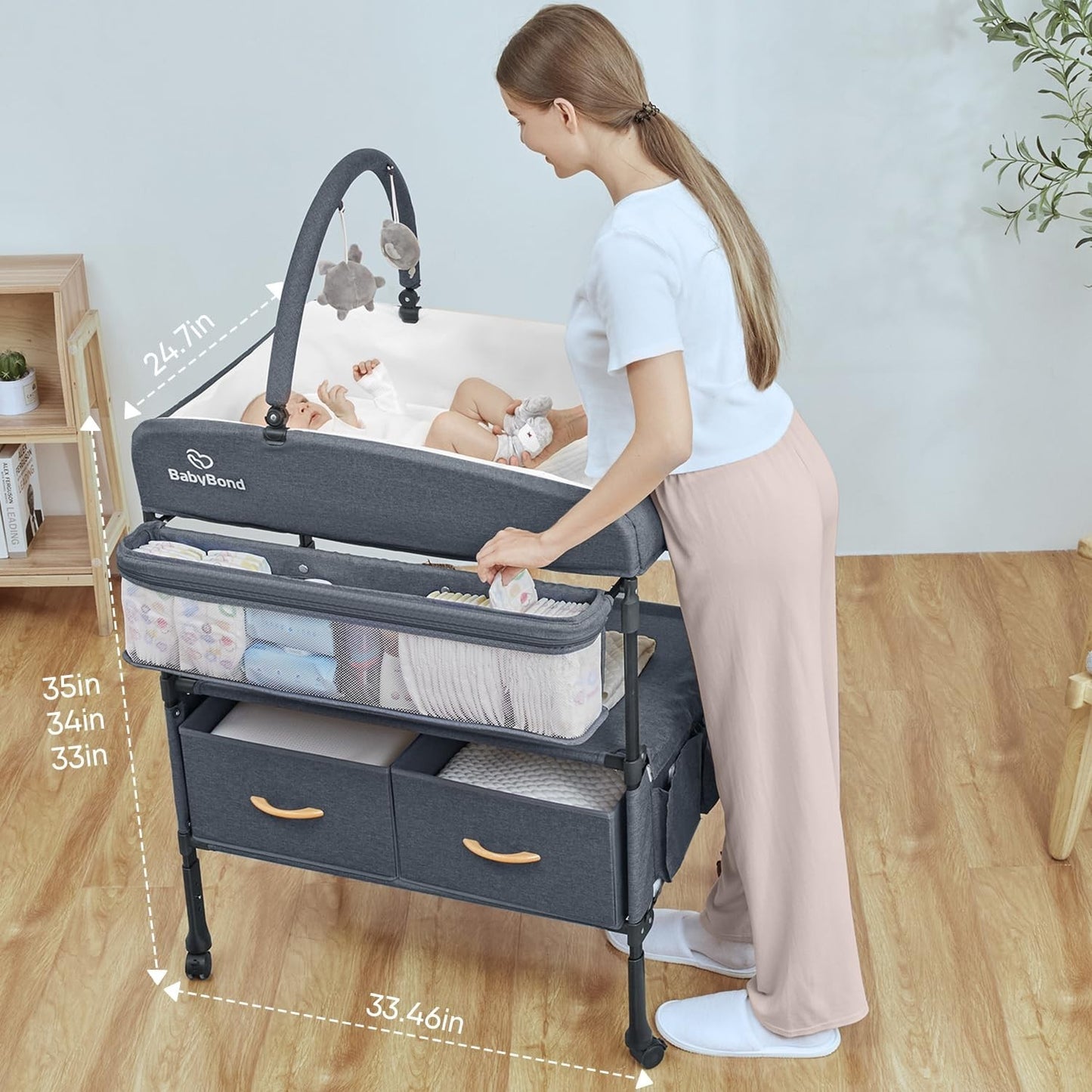 Portable Baby Changing Table with 2 Storage Baskets, Foldable Changing Table ...