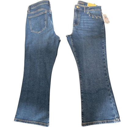 NWT MICHAEL KORS Selma Crop Flare High Rise Jeans | MK logo | Lake Blue Wash