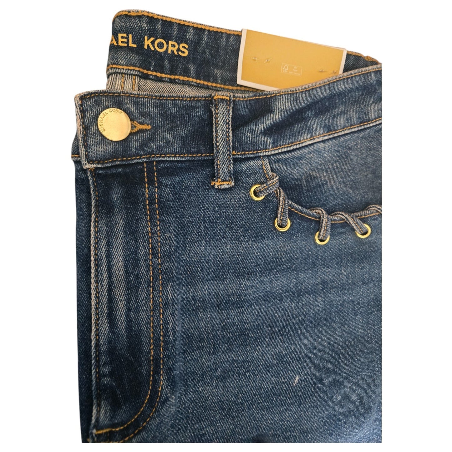 NWT MICHAEL KORS Selma Crop Flare High Rise Jeans | MK logo | Lake Blue Wash