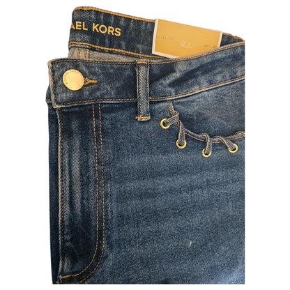 NWT MICHAEL KORS Selma Crop Flare High Rise Jeans | MK logo | Lake Blue Wash