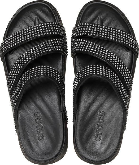 Crocs Getaway Gems Strappy Black Rhinestone Slide Sandals Womens 9 - 212584-001
