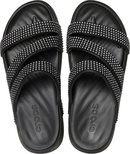 Crocs Getaway Gems Strappy Black Rhinestone Slide Sandals Womens 9 - 212584-001