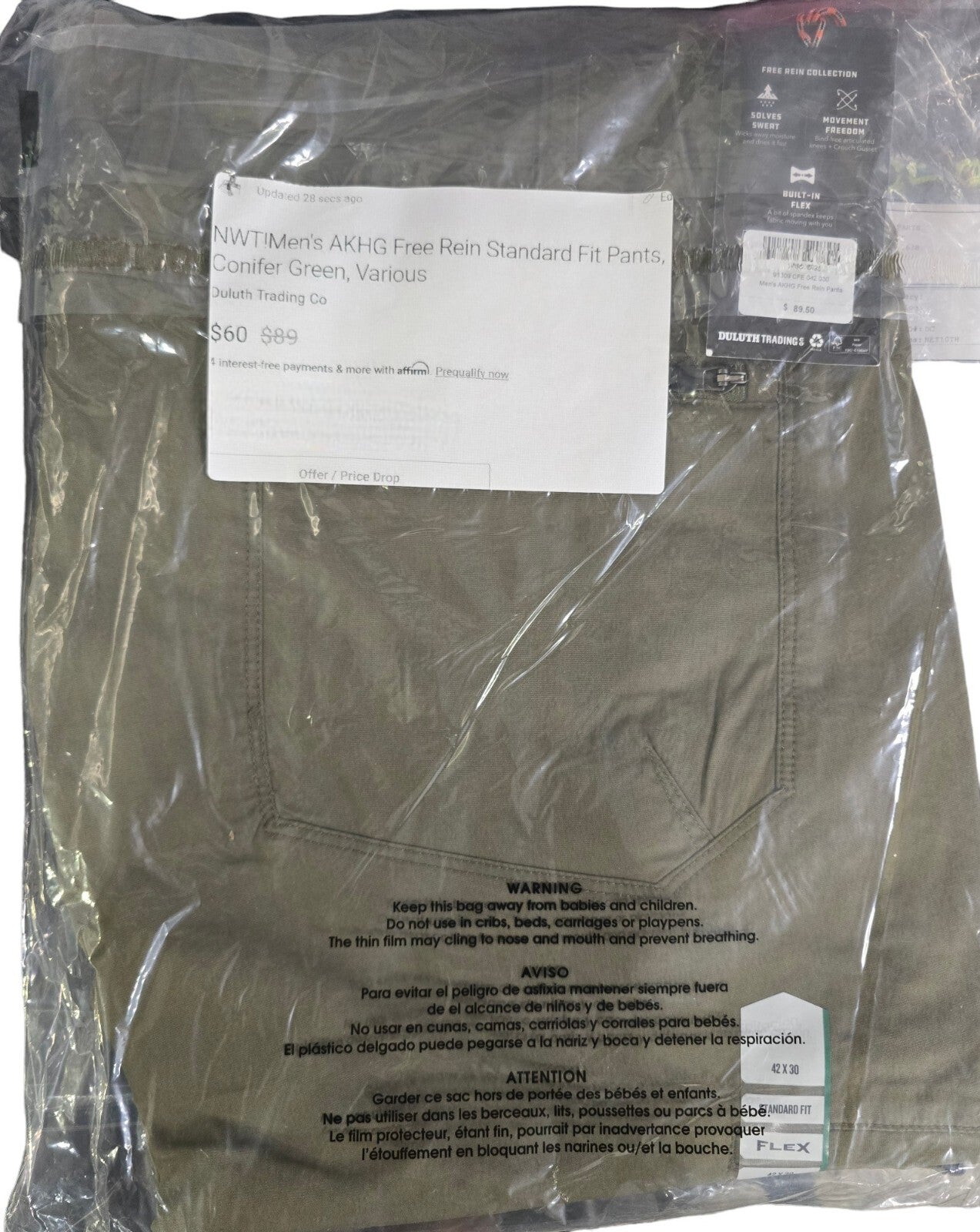 NWT!Men's AKHG Free Rein Standard Fit Pants, Conifer Green, Various