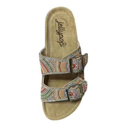 Jellypop Multicolor Beaded Double Buckle Slide Sandal