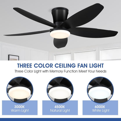 42" Ceiling Fans with Lights-Low Profile Ceiling Fan with Light and Remote/APP