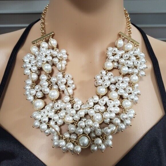 TALBOTS MULTI STRANDED FAUX PEARL STATEMENT NECKLACE