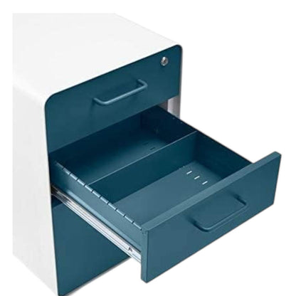 Poppin Stow 3-Drawer Metal File Cabinet Blue/White